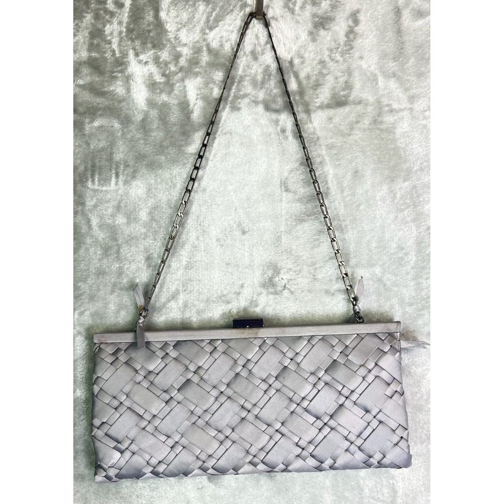 Hoss Intropia Gray Woven Satin Clutch Bag Silver Chain‎ AW2008 Spanish Designer